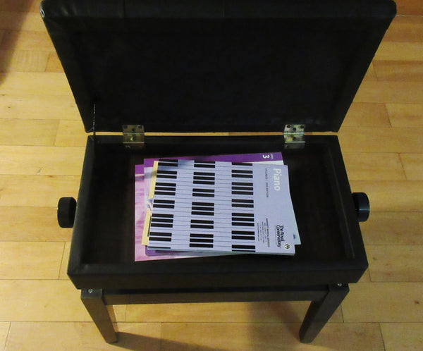 Piano bench. adjustable height (18"-22"), Padded, Storage. Faux Leather